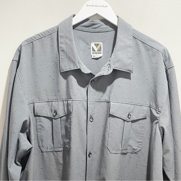 VOYAGER GOODS Men’s Heather Gray Roll Tab Sleeve Performance Fabric Shirt XXL - Picture 2 of 7